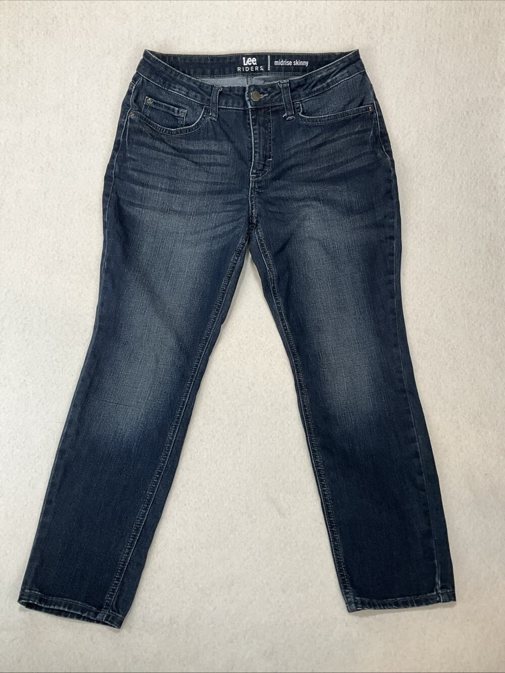 Lee Riders Mid Rise Skinny Jeans Size 10P Petite Womens Dark Wash Blue Stretch